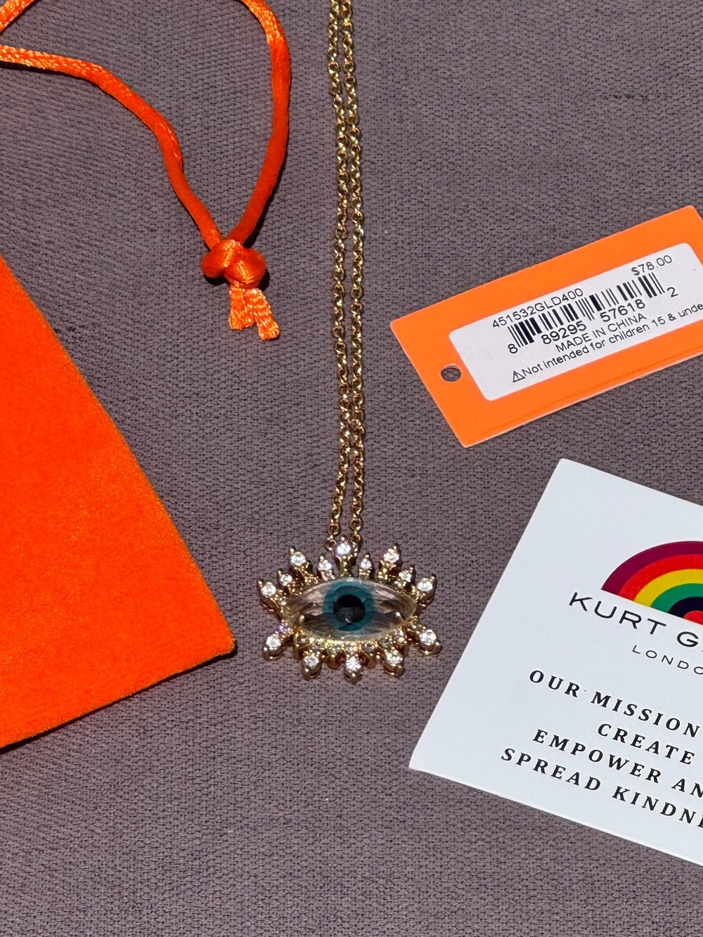 Kurt Geiger London Evil Eye Crystal Pendant Necklace NWT $78
